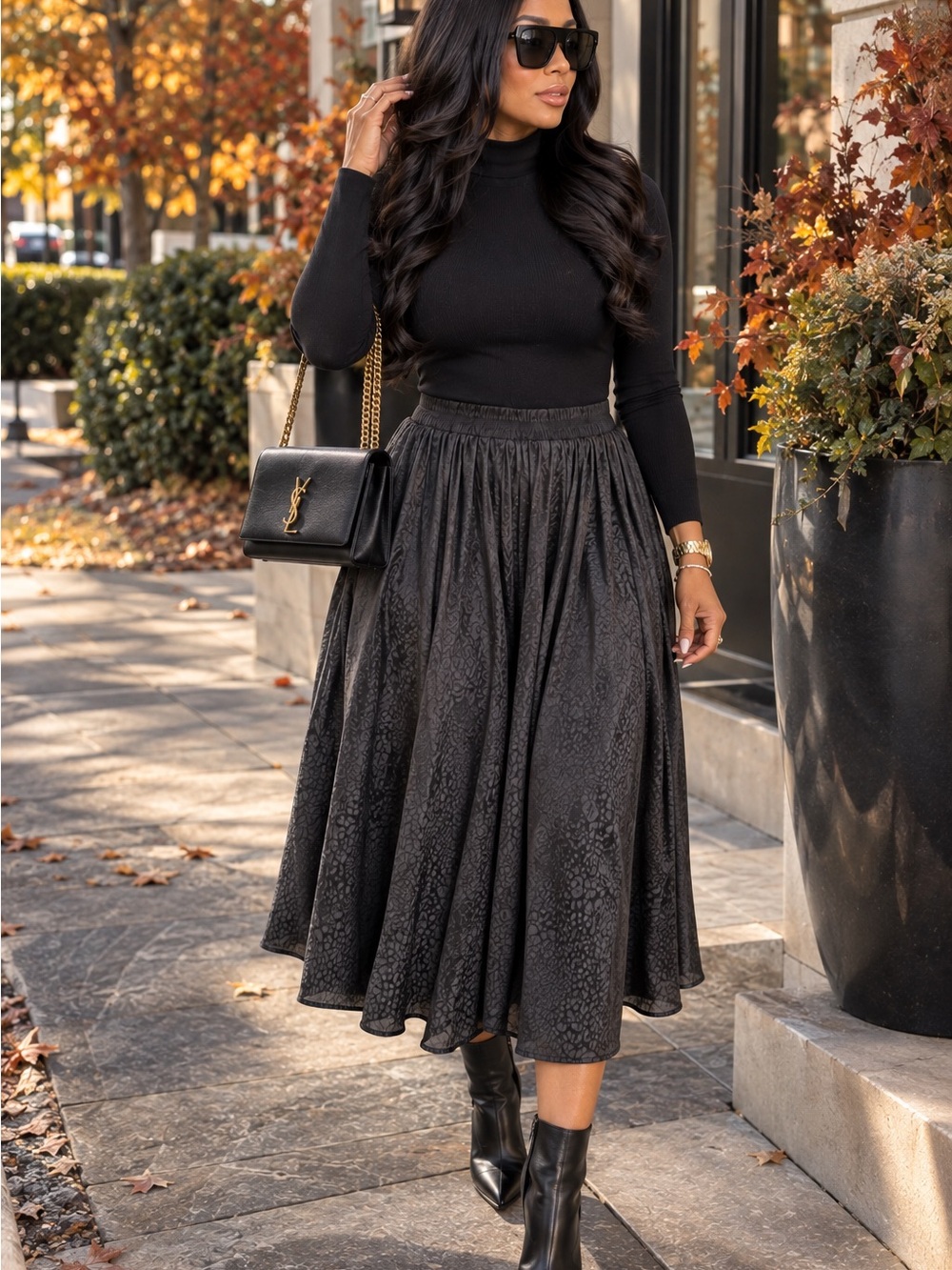 Ophelia Roe Black Leopard Print Midi Skirt- BRAND NEW WITH TAGS, SIZE LARGE